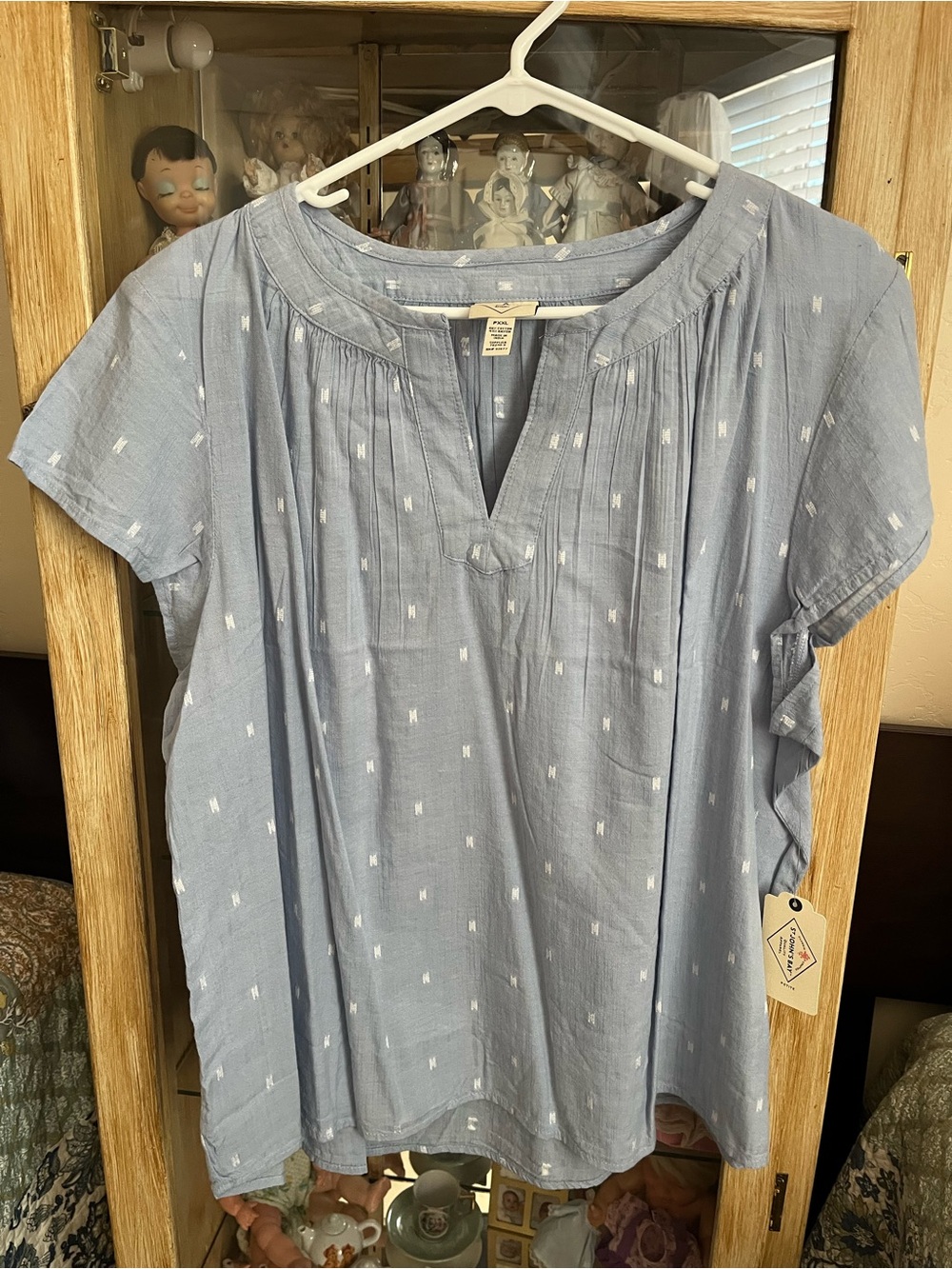 St. John Bay-Light Blue Short-Sleeve Women's Top - Soft Pintuck Detail